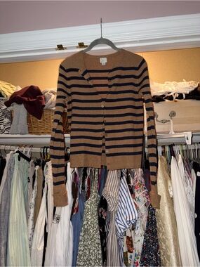 Target Brown & Navy Striped Button-Up Women's Cardigan